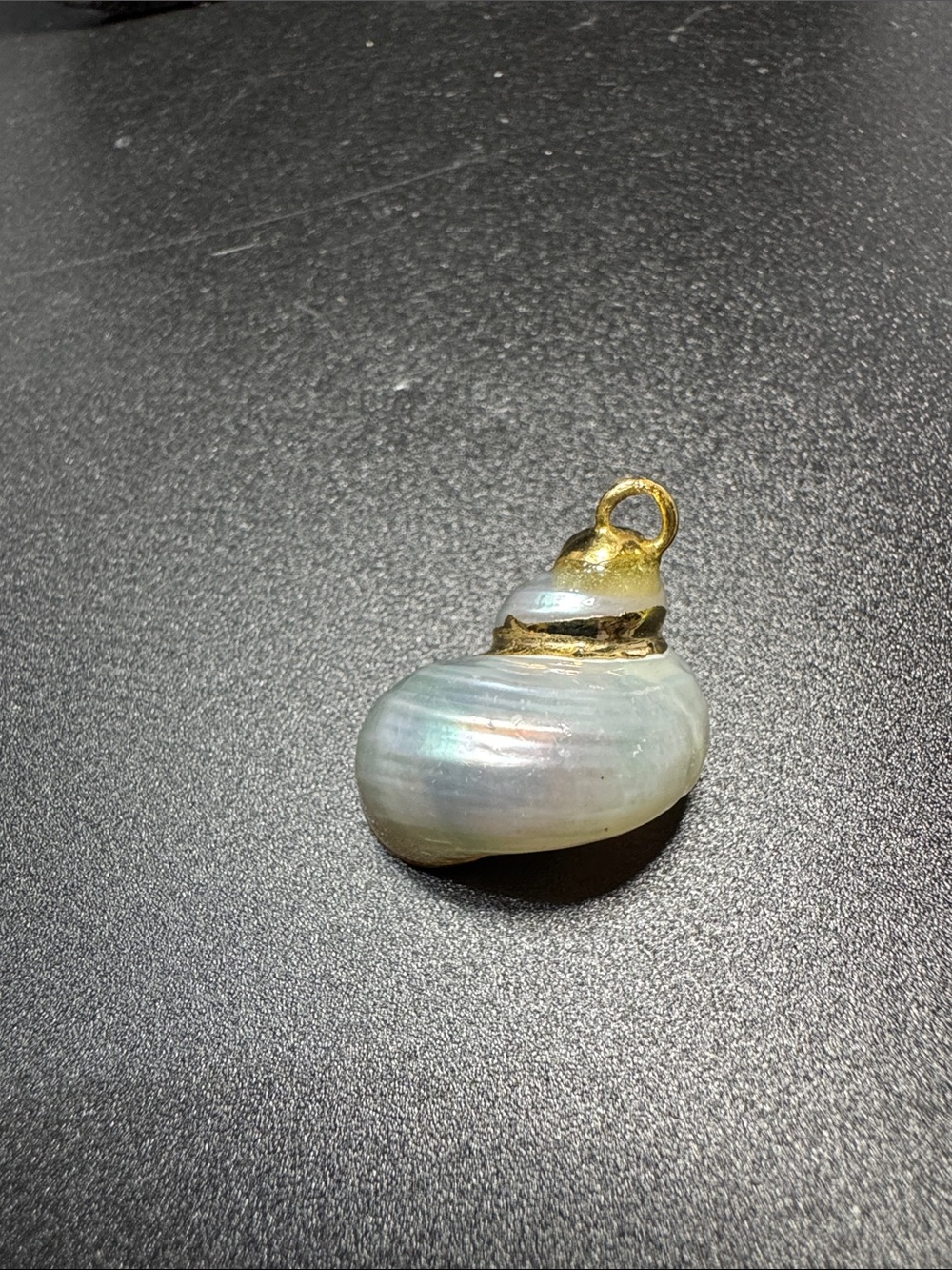 VTG Source Unknown White Iridescent Shell Pendant with Gold Accent